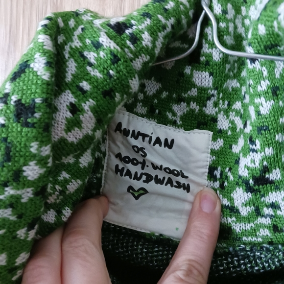 Anntian Jaqaurd Knit Cowl Neck 100% Wool Cropped Sweater One Size - Picture 6 of 8